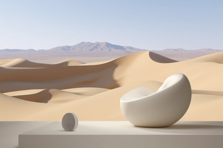 3D render of a white chair in the middle of the desertの素材