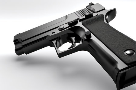 Black gun on white background. 3d illustration. Studio shot.の素材