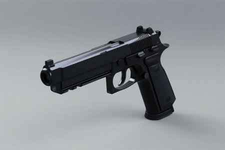 Pistol isolated on a gray background. 3d render.の素材