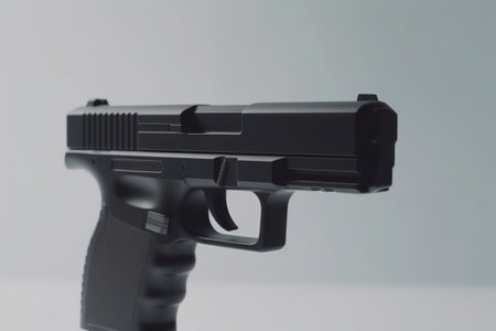 Semi-automatic gun on a gray background. Close-up.の素材