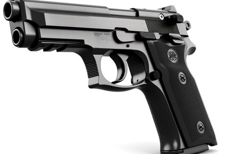 Semi automatic pistol isolated on white background. 3D illustration.の素材