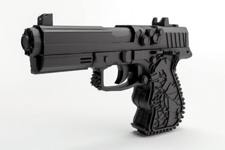Black gun isolated on white background. 3d illustration. Studio shot.の素材
