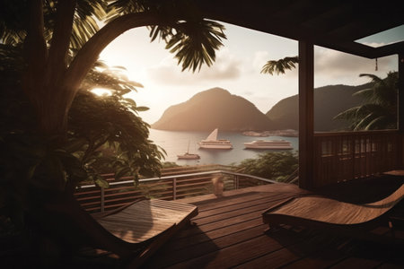 Beautiful view of the sea from the veranda of a villaの素材
