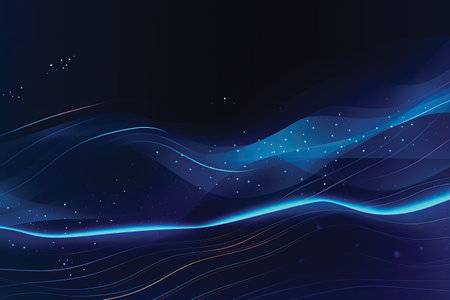 Abstract blue waves on dark background. Vector illustration for your design.の素材