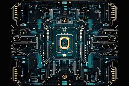 Circuit board, technology background. 3d rendering toned imageの素材