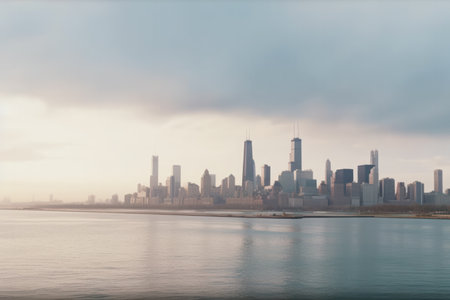 Chicago skyline at sunrise, Illinois, United States of America, USAの素材