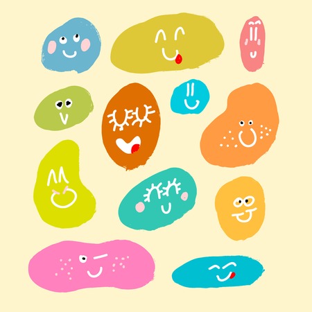 Cute vector set in cartoon style. Happy doodles for your design. Beautiful cartoon elements.のイラスト素材