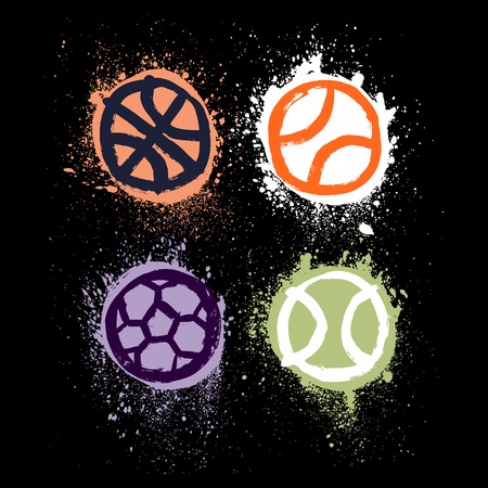 Vector illustration of different sport balls in grunge styleのイラスト素材