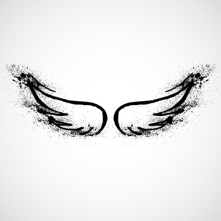 Black grunge wings illustration with paint splatter backgroundのイラスト素材
