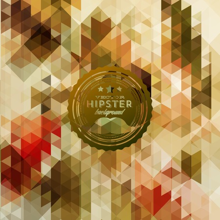 Hipster background made of triangles. Retro label design. Square composition with geometric shapes, color flow effect. Hipster theme label with mustachesのイラスト素材