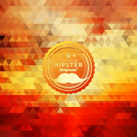 Hipster background made of triangles. Retro label design. Square composition with geometric shapes, color flow effect. Hipster theme label with mustachesのイラスト素材