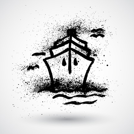 Grunge Cruise Ship Icon. Vector eps 10のイラスト素材