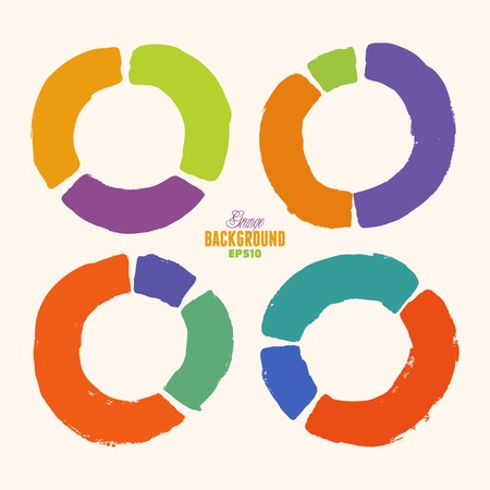 Vector handmade marker stripes. diagram pie shape set. Black circles grunge design. Set of four elements.のイラスト素材