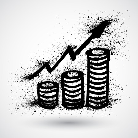 Arrow and money staircase isolated on white backgroundのイラスト素材