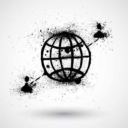 Grunge business concept with connected humans and globeのイラスト素材