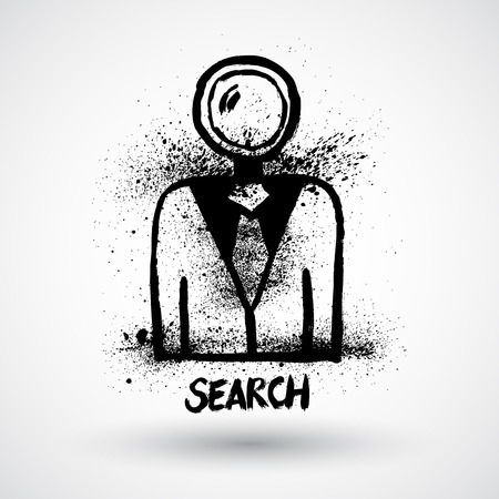 Hand drawn magnifier with human conceptのイラスト素材