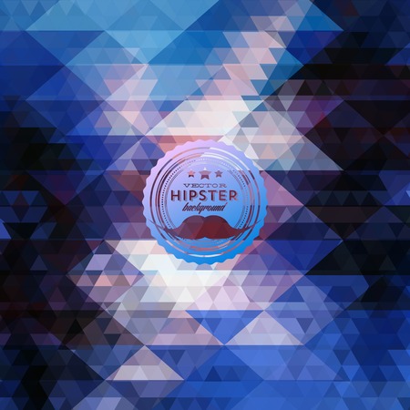 Hipster background made of triangles. Retro label design. Square composition with geometric shapes, color flow effect. Hipster theme label with mustachesのイラスト素材