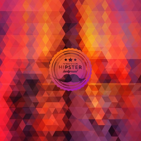 Hipster background made of triangles. Retro label design. Square composition with geometric shapes, color flow effect. Hipster theme label with mustachesのイラスト素材