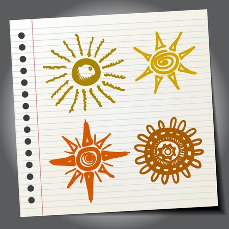set of different suns isolated, hand drawn illustrationのイラスト素材