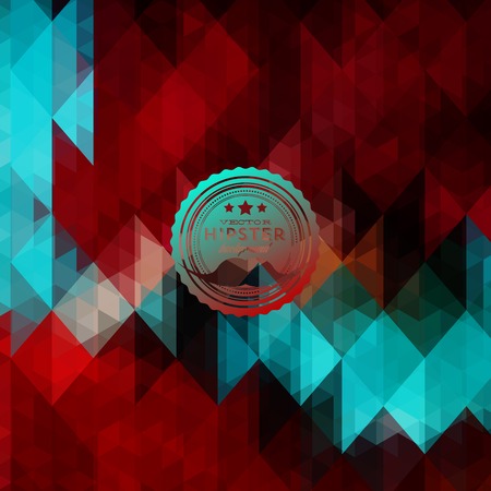 Hipster background made of triangles. Retro label design. Square composition with geometric shapes, color flow effect. Hipster theme label with mustachesのイラスト素材