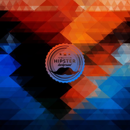Hipster background made of triangles. Retro label design. Square composition with geometric shapes, color flow effect. Hipster theme label with mustachesのイラスト素材