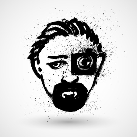 Grunge man with camera on one eye conceptのイラスト素材