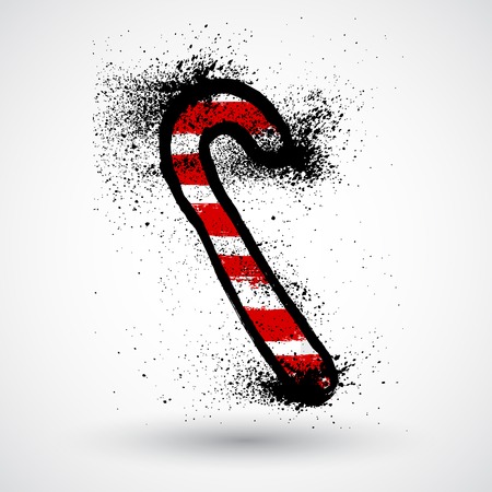 Childlike felt pen drawing of Christmas candy cane. Vector illustration.のイラスト素材