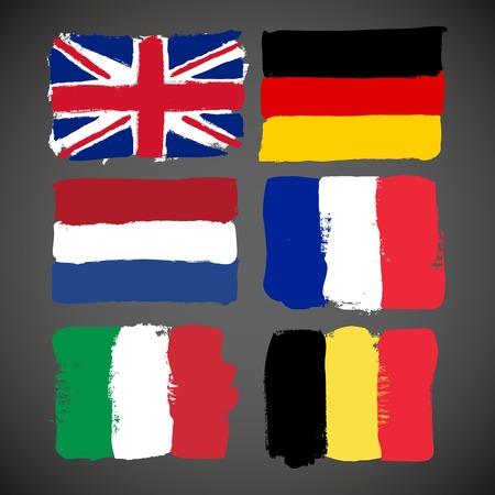 Grunge flags: Great Britain, Italy, France, Germany, Netherlands, Belgiumのイラスト素材