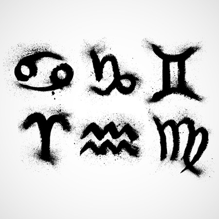 Vector horoscope icon set in grunge styleのイラスト素材