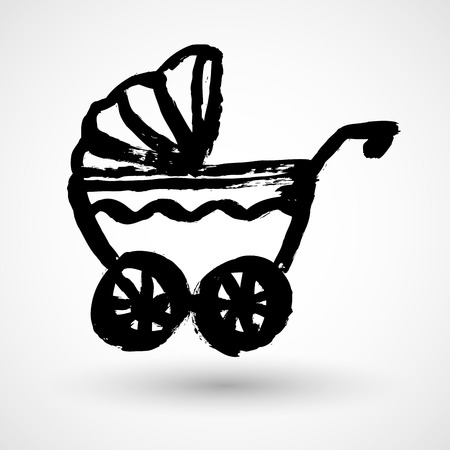 Baby carriage in grunge styleのイラスト素材