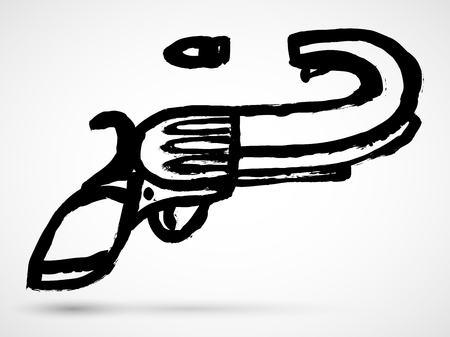Vector grunge concept illustration Revolver shoots to itselfのイラスト素材