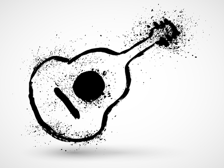 Silhouette of guitar with grunge black splashes.のイラスト素材