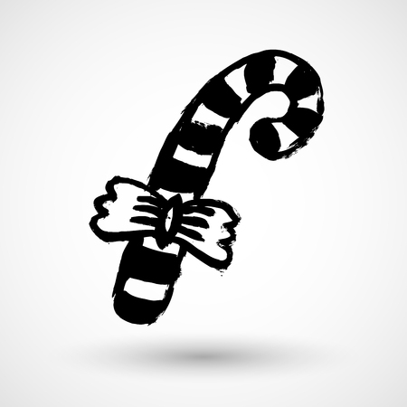 Hand drawn icon Christmas sweet cane and bowのイラスト素材