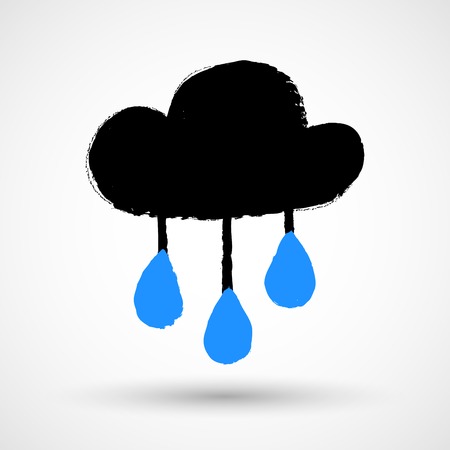 Black cloud with rain drops in watercolor texture.のイラスト素材