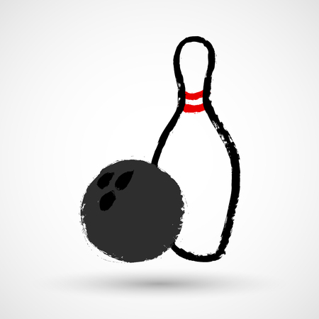 Grunge Bowling icon, ball and pinのイラスト素材