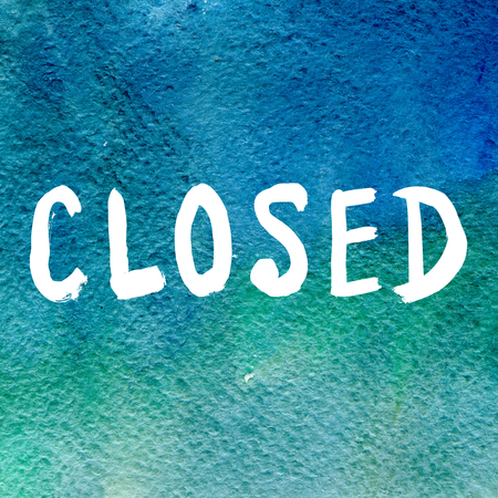 Closed sign on abstract colorful watercolor backgroundの写真素材
