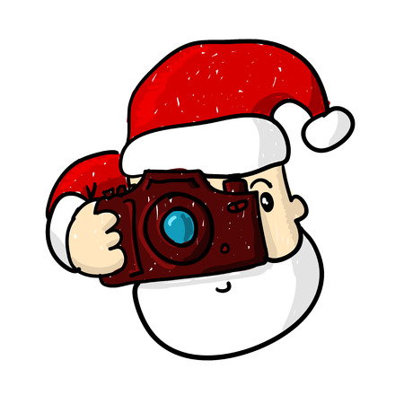 Santa Claus Doodle, a hand drawn vector doodle illustration of a cute Santa Claus face with camera.のイラスト素材