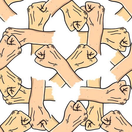 Doodle style protest fist vector illustration. Seamless patternのイラスト素材
