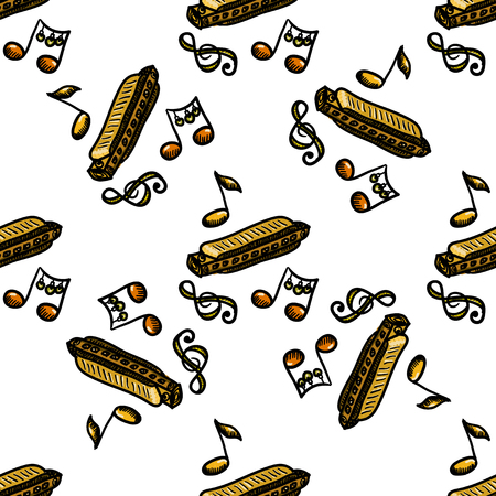 Harmonica music seamless patternのイラスト素材