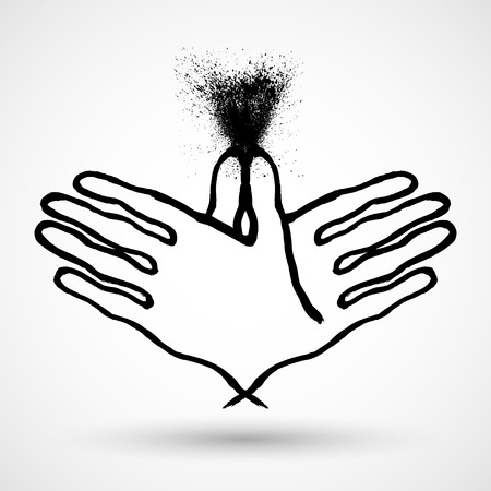 Grunge vector - Hands gesture like a bird isolated on whiteのイラスト素材