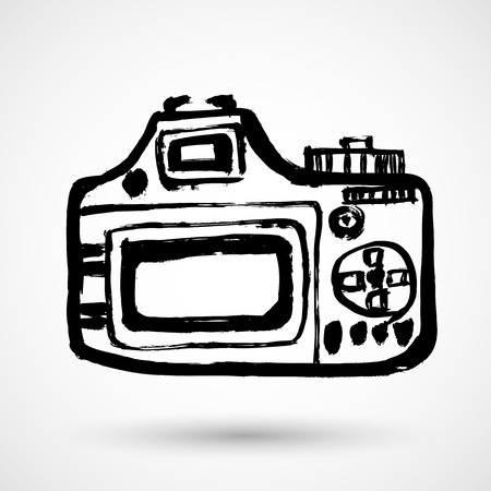 Grunge camera Icon in grunge style isolated on white background. Camera symbol for your web site design,   app, UI. Vector illustrationのイラスト素材