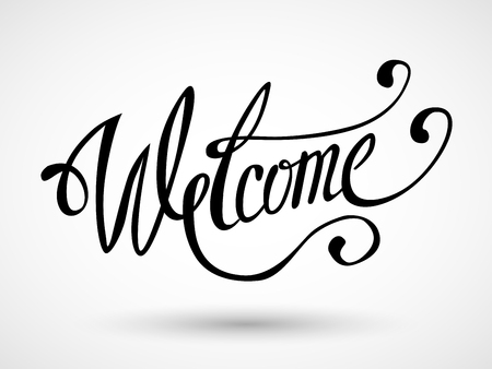 WELCOME hand lettering - handmade calligraphy, vector dark brush pen Isolated on whiteのイラスト素材