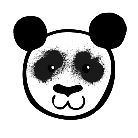 Cartoon black and white panda bear face silhouette with grunge effect, vector illustrationのイラスト素材
