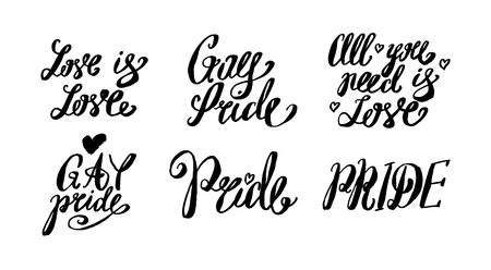 LGBT, gay and lesbian pride greeting typography. Vector design elements with hand lettering isolated on white background.のイラスト素材