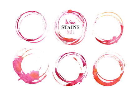 Vector set of isolated red wine stain Wine stain logo Wine  bottom glass ring stains for badge Watercolor hand drawn glass