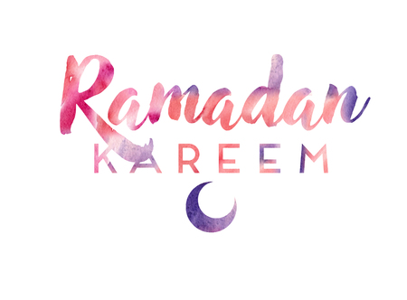 Ramadan kareem vector greetings typography design with watercolor background and moon. Vector illustration.のイラスト素材