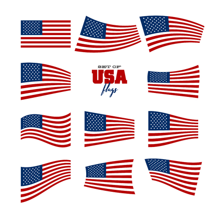 Independence and memorial day background set of united states flag usa american symbol wavy shapeのイラスト素材