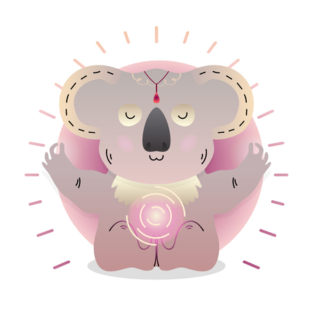 Vector funny cute Lama sitting in yoga lotus pose and relaxing meditates. Adorable cartoon animal illustration. Art for design posters, t-shirts, invitationsのイラスト素材