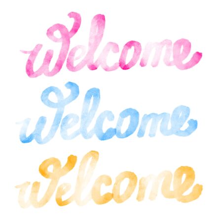 Welcome hand drawn watercolor letteringの写真素材