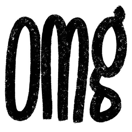 OMG. Vector hand drawn calligraphic grunge brush stroke illustration design. Comics style poster, t shirt print, social media blog content, birthday card invitation, vlog coverのイラスト素材